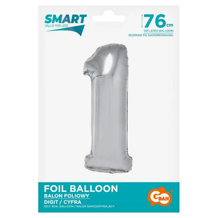 Ezüst 1-es Silver szám fólia lufi 76 cm