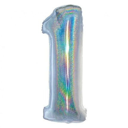 Ezüst Holographic 1-es szám fólia lufi 76 cm
