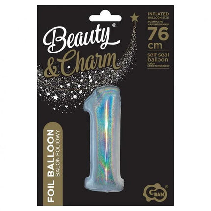 Ezüst Holographic 1-es szám fólia lufi 76 cm