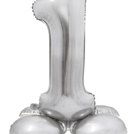 Ezüst 1-es Silver szám fólia lufi talppal 72 cm
