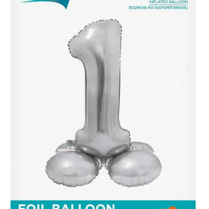 Ezüst 1-es Silver szám fólia lufi talppal 72 cm