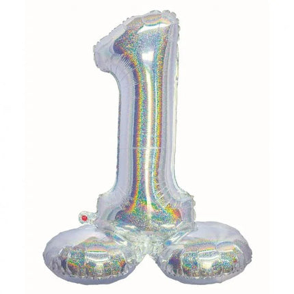 Ezüst Holographic Silver 1-es szám fólia lufi talppal 72 cm