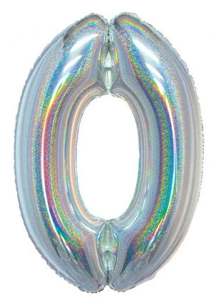 Ezüst Holographic 0-ás szám fólia lufi 76 cm