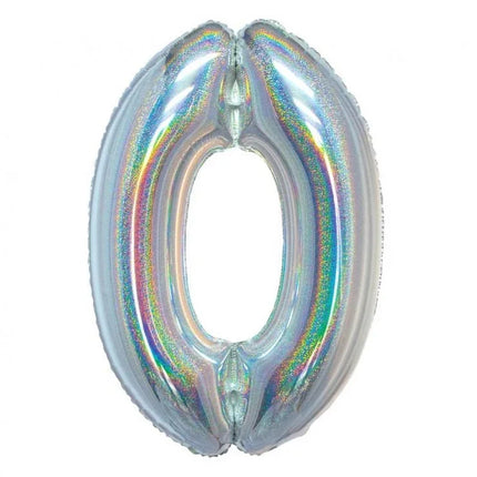 Ezüst Holographic 0-ás szám fólia lufi 76 cm