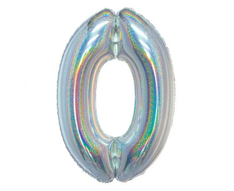 Ezüst Holographic 0-ás szám fólia lufi 76 cm