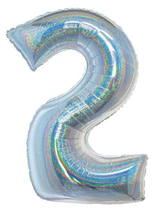 Ezüst Holographic 2-es szám fólia lufi 76 cm