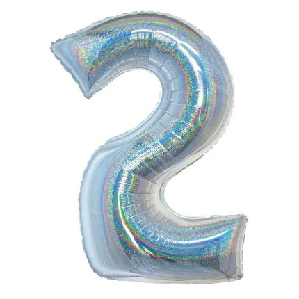 Ezüst Holographic 2-es szám fólia lufi 76 cm