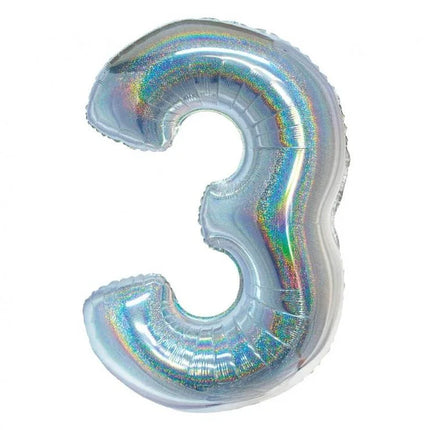 Ezüst Holographic 3-as szám fólia lufi 76 cm