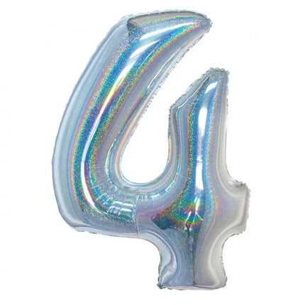 Ezüst Holographic 4-es szám fólia lufi 76 cm