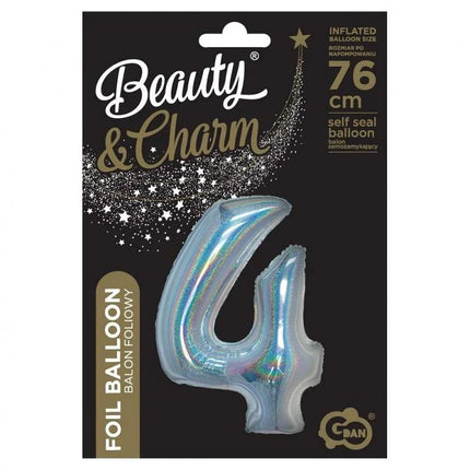 Ezüst Holographic 4-es szám fólia lufi 76 cm