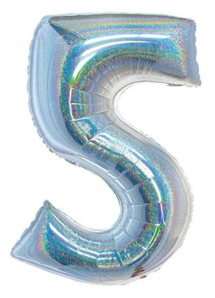 Ezüst Holographic 5-ös szám fólia lufi 76 cm