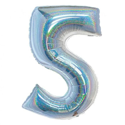 Ezüst Holographic 5-ös szám fólia lufi 76 cm