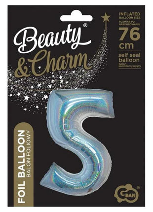 Ezüst Holographic 5-ös szám fólia lufi 76 cm
