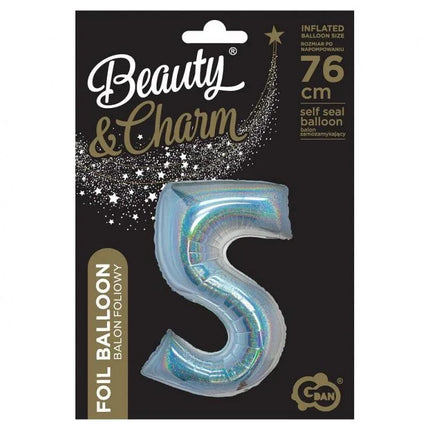 Ezüst Holographic 5-ös szám fólia lufi 76 cm