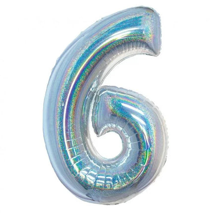 Ezüst Holographic 6-os szám fólia lufi 76 cm