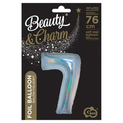 Ezüst Holographic 7-es szám fólia lufi 76 cm