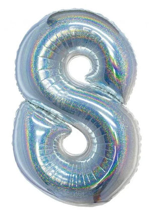 Ezüst Holographic 8-as szám fólia lufi 76 cm