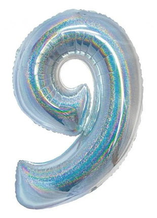 Ezüst Holographic 9-es szám fólia lufi 76 cm