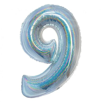 Ezüst Holographic 9-es szám fólia lufi 76 cm