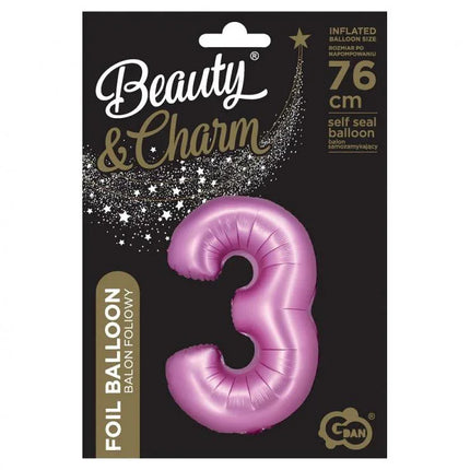 Rózsaszín Satin Pink 3-as szám fólia lufi 76 cm