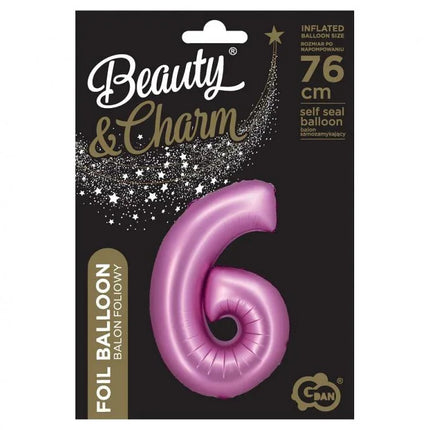 Rózsaszín Satin Pink 6-os szám fólia lufi 76 cm