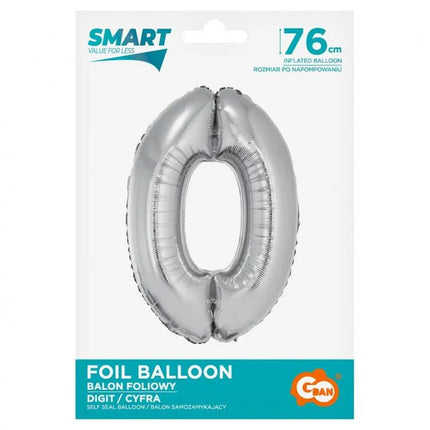 Ezüst 0-ás Silver szám fólia lufi 76 cm