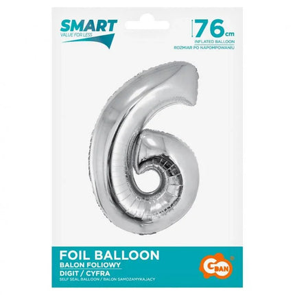 Ezüst 6-os Silver szám fólia lufi 76 cm