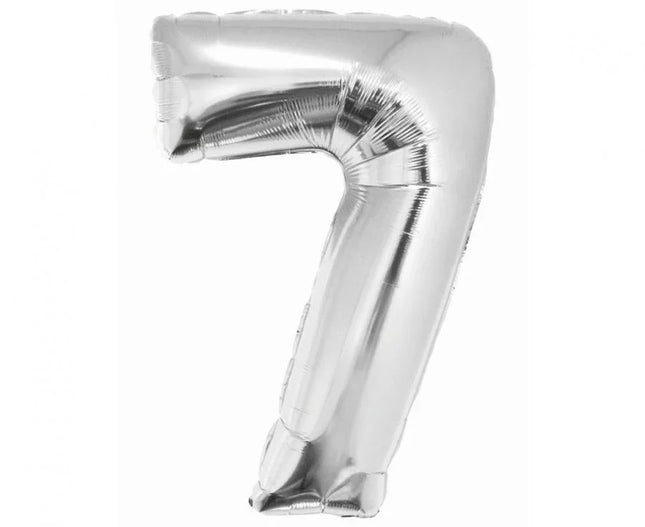 Ezüst 7-es Silver szám fólia lufi 76 cm
