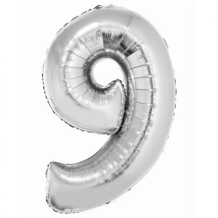 Ezüst 9-es Silver szám fólia lufi 76 cm