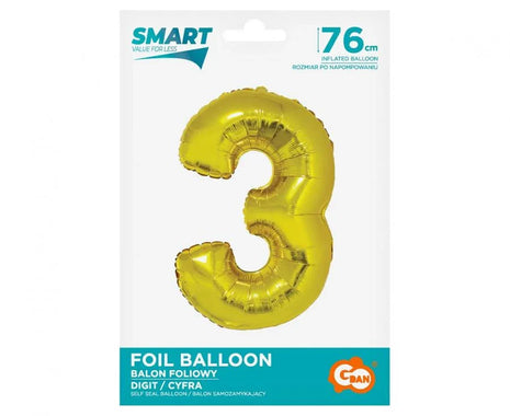 Arany 3-as Gold szám fólia lufi 76 cm