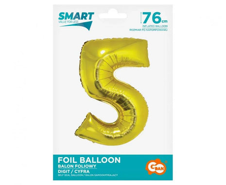 Arany 5-ös Gold szám fólia lufi 76 cm