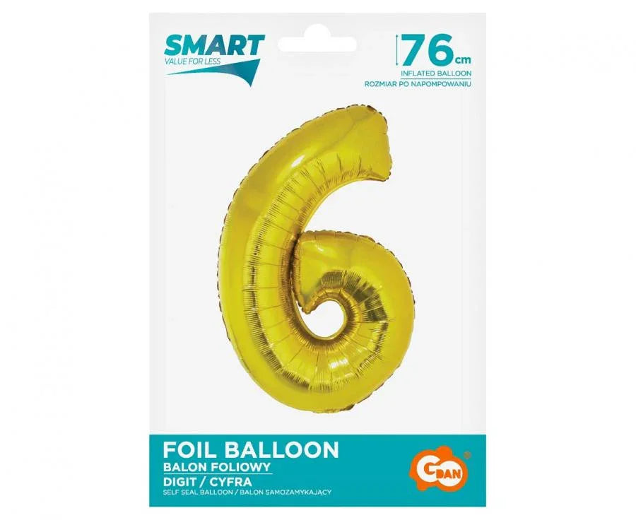 Arany 6-os Gold szám fólia lufi 76 cm