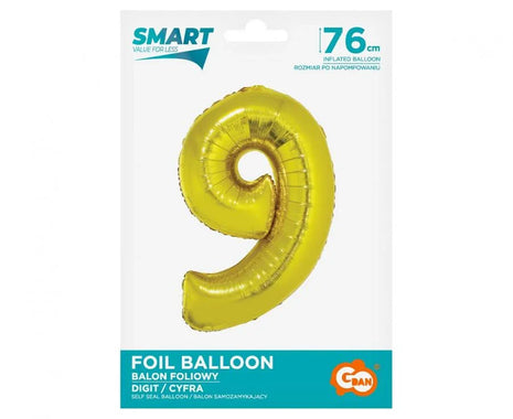 Arany 9-es Gold szám fólia lufi 76 cm