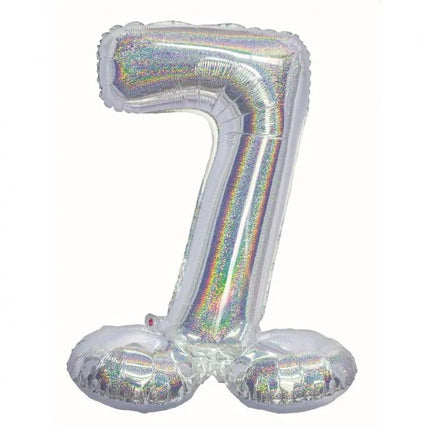 Ezüst Holographic Silver 7-es szám fólia lufi talppal 72 cm