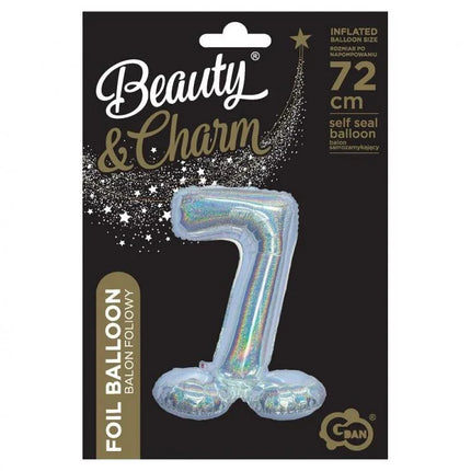 Ezüst Holographic Silver 7-es szám fólia lufi talppal 72 cm