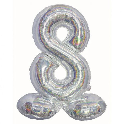 Ezüst Holographic Silver 8-as szám fólia lufi talppal 72 cm