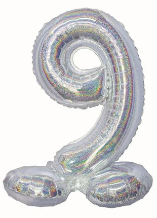 Ezüst Holographic Silver 9-es szám fólia lufi talppal 72 cm