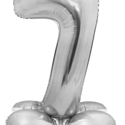 Ezüst 7-es Silver szám fólia lufi talppal 72 cm
