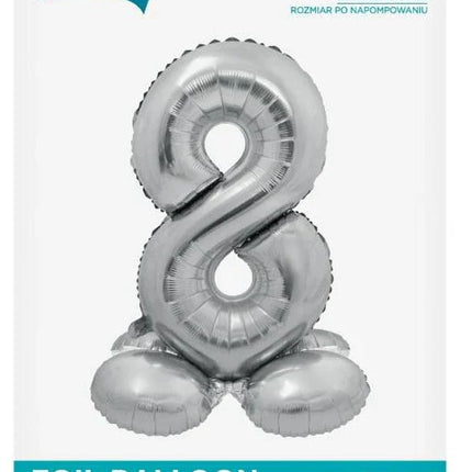 Ezüst 8-as Silver szám fólia lufi talppal 72 cm