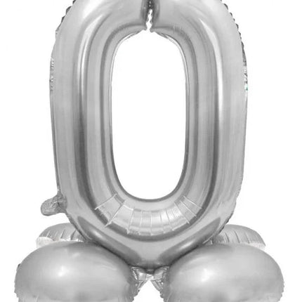 Ezüst 0-ás Silver szám fólia lufi talppal 72 cm