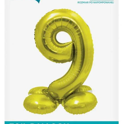 Arany 9-es Gold szám fólia lufi talppal 72 cm