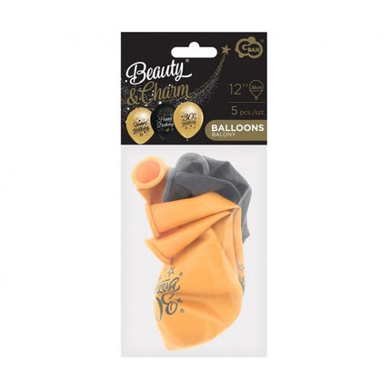 Happy Birthday 30 Gold-Black léggömb, lufi 5 db-os 12 inch (30 cm)