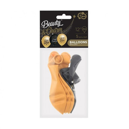 Színes Happy Birthday 40 Gold-Black léggömb, lufi 5 db-os 12 inch (30 cm)