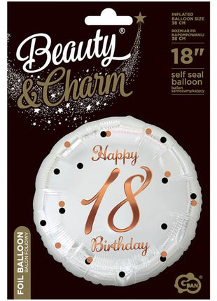 Happy Birthday 18 B&C White fólia lufi 36 cm