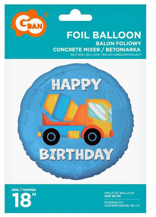 Betonkeverő Happy Birthday Concrete Mixer fólia lufi 36 cm
