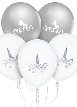 Unikornis Silver léggömb, lufi 5 db-os 12 inch (30cm)