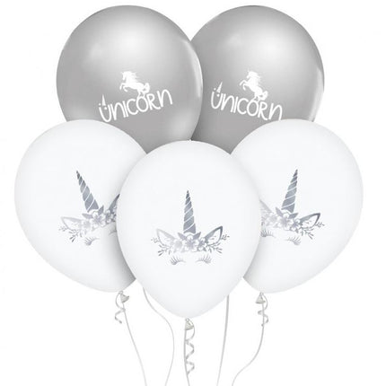 Unikornis Silver léggömb, lufi 5 db-os 12 inch (30cm)