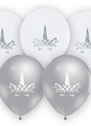 Unikornis Silver léggömb, lufi 5 db-os 12 inch (30cm)