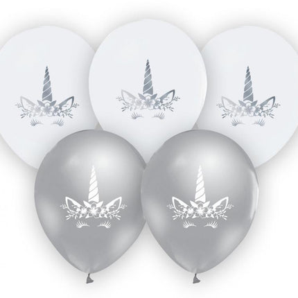 Unikornis Silver léggömb, lufi 5 db-os 12 inch (30cm)