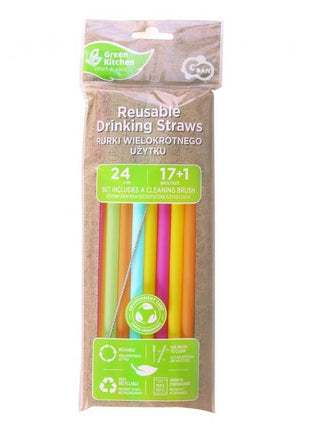 Színes Colors műanyag újrafelhasználható szívószál 17 db-os + kefe